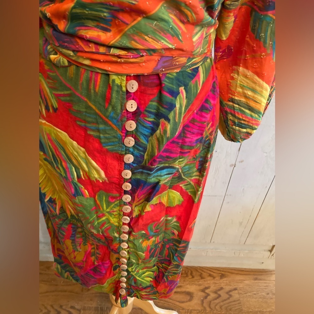 Farm Rio  Anthropologie Urban Jungle Button Down Midi Skirt & Tie Blouse - Picture 9 of 15